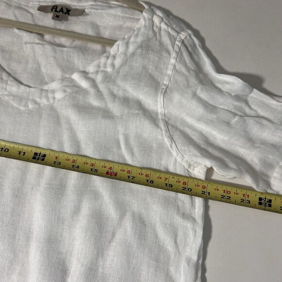 Flax Linen Top Size M White Short Sleeve V Neck Minimal Beach Coastal Lagenlook - Picture 4 of 6